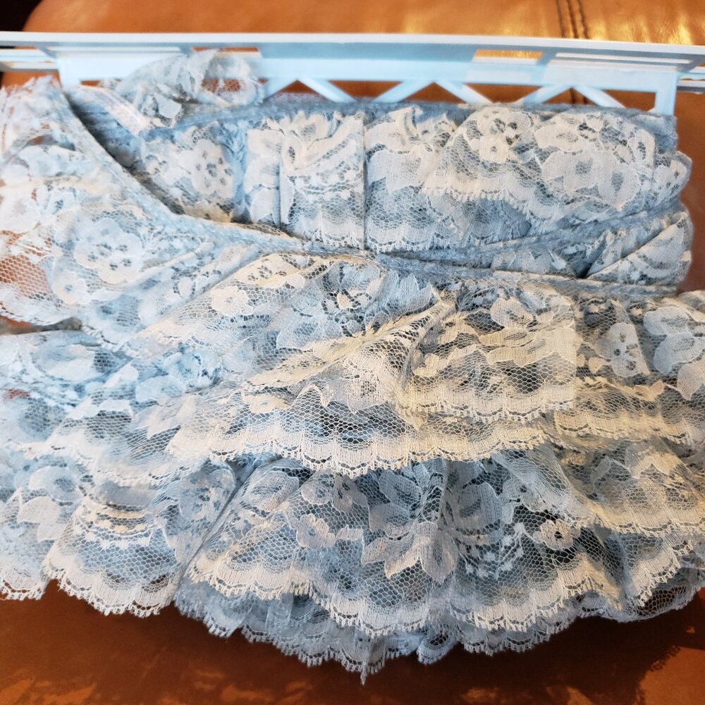 Ruffled Chantilly Lace Trim - Light Blue  2.5" wide x 10 Yards
